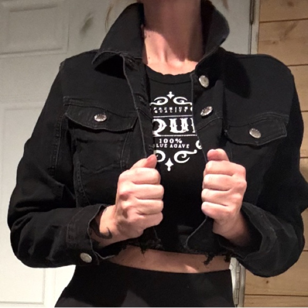 VIP Black Jean Jacket with Silver Buttons